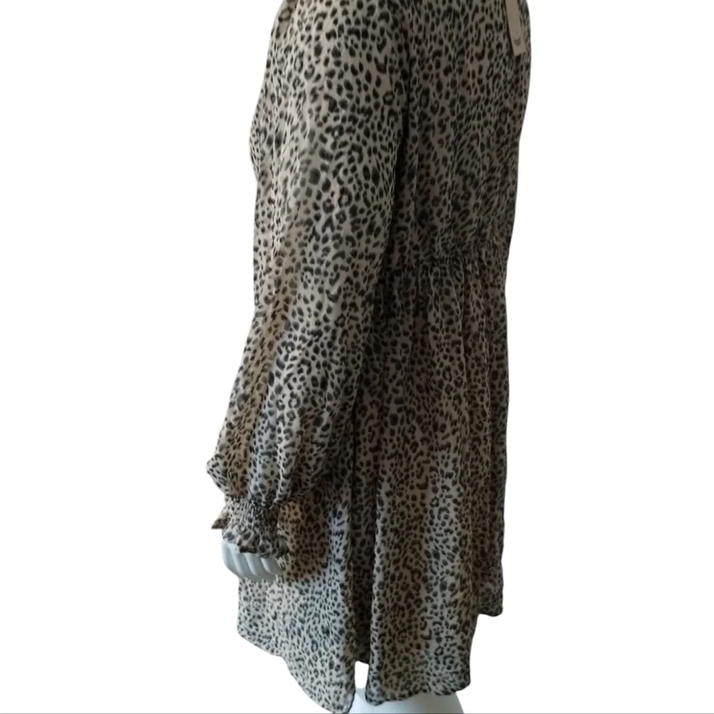 Kori Women's Leopard‎ Print Chiffon Boho  Flowy Smocked Dress size M Semi Sheer